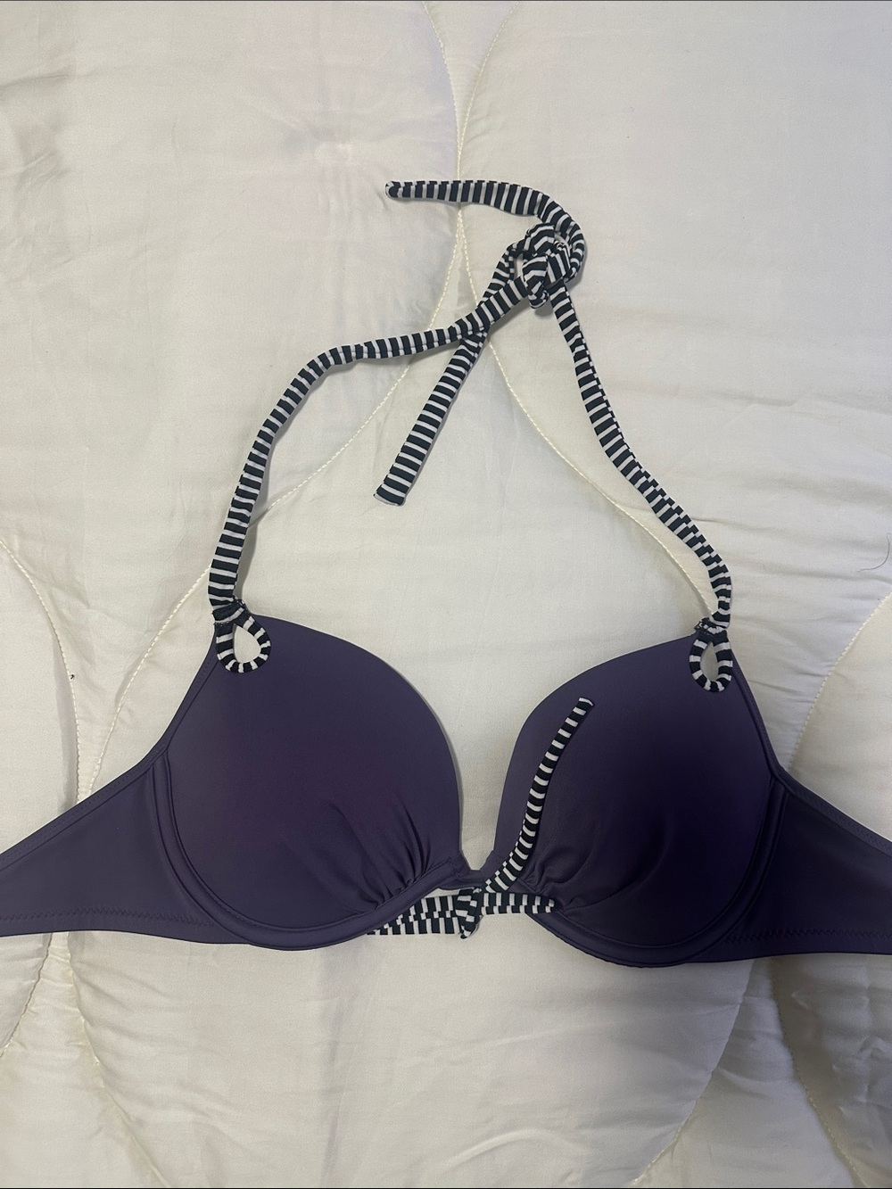 Victoria’s Secret Women’s Purple Halter Bikini Top with Striped Ties